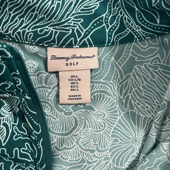 Tommy Bahama Golf Active Top L Green Floral 1/4 Zip Stretch Performance Casual - Picture 2 of 7